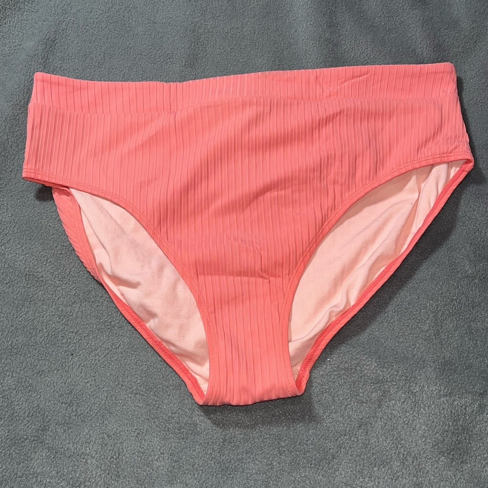 Time & Tru Ribbed Swim Bikini bottom High Waist Coral Back Knot Size XL 16-18